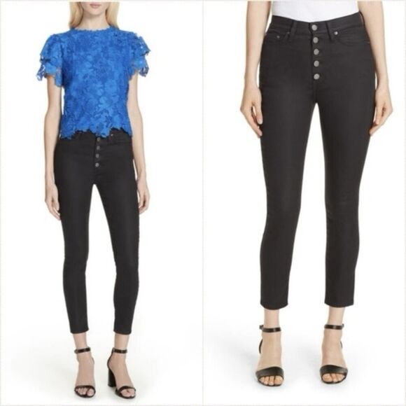 AO.LA Alice + Olivia Good HR Exposed Button Skinny Jeans Cropped Size 28 - Picture 1 of 12